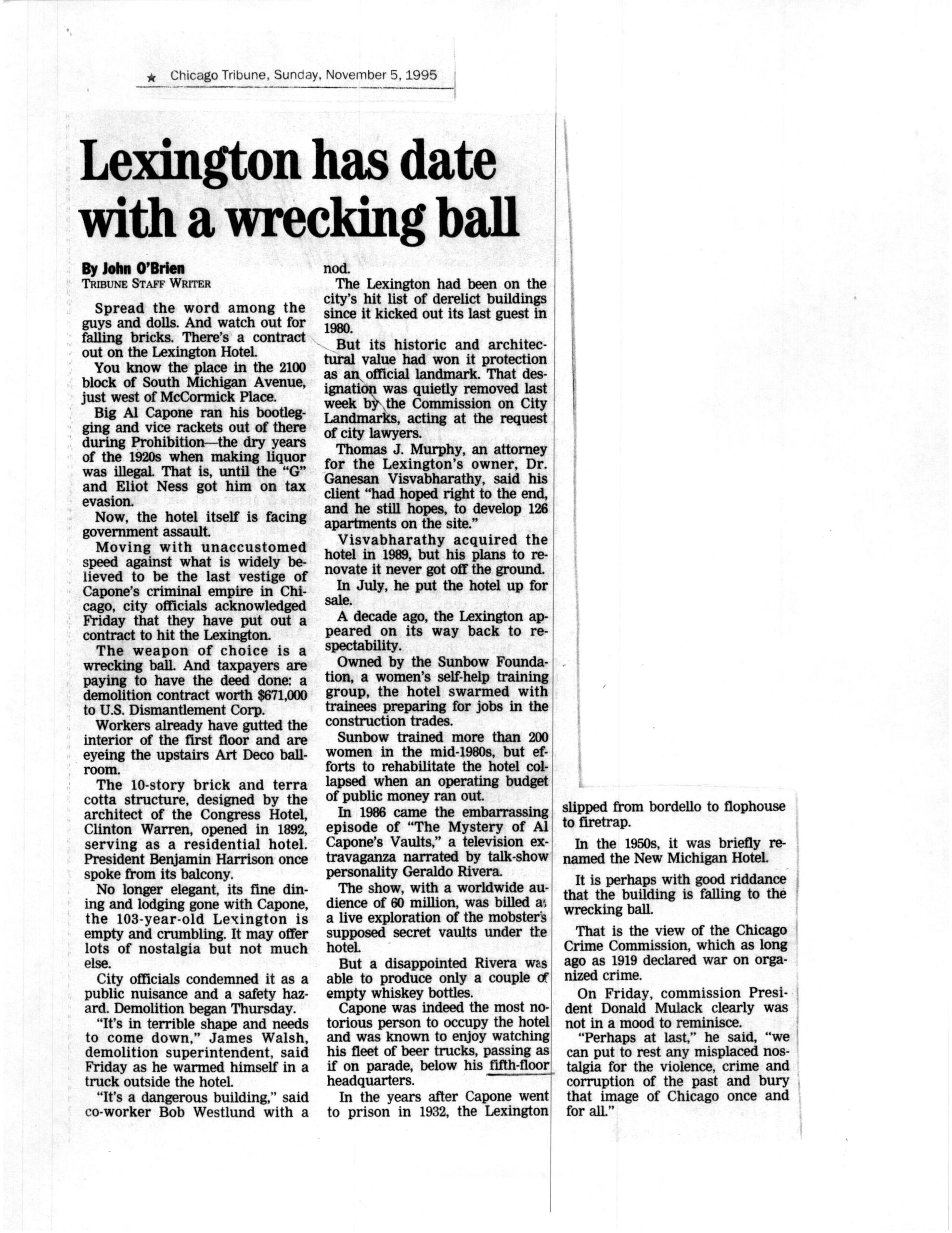 Lexington has date with a wrecking ball